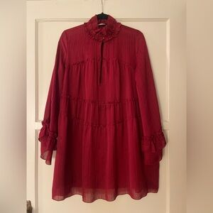 IRO Red Tiered Ruffled Sundress